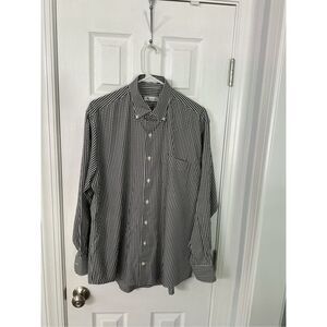 Peter Millar Cotton/Silk Button-Down Shirt Large Black White Gingham Check